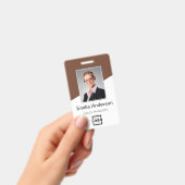 会社カスタムロゴバーコード社員フォトブラウン バッジ (手持ち)