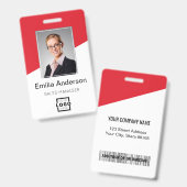 会社カスタムロゴバーコード社員フォトレッド バッジ (正面&裏面)