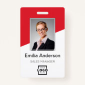 会社カスタムロゴバーコード社員フォトレッド バッジ (正面)