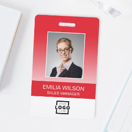 会社カスタムロゴバーコード社員フォトレッド バッジ