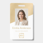 会社カスタムロゴ従業員フォトブラシ付き金ゴールド バッジ (正面)