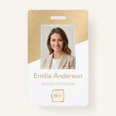 会社カスタムロゴ従業員フォトブラシ付き金ゴールド バッジ (正面)