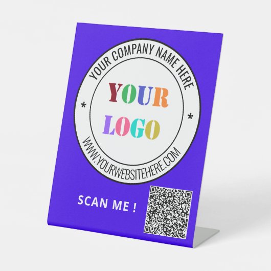 会社カスタムロゴ文字とQRコード台座標識 台座サイン (正面)