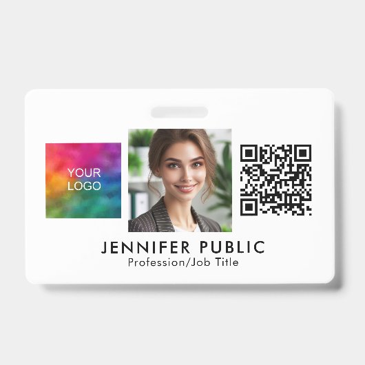 会社カスタムロゴQRコード従業員の写真はこちら バッジ (正面)