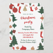 会社クリスマスパーティーかわいい木靴下 招待状 (正面/裏面)