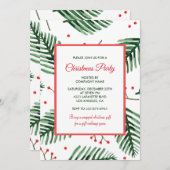 会社クリスマスパーティーエレガントエバーグリーン 招待状 (正面/裏面)