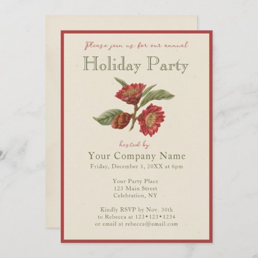会社クリスマスパーティーエレガントヴィンテージ招待状 招待状 (正面/裏面)