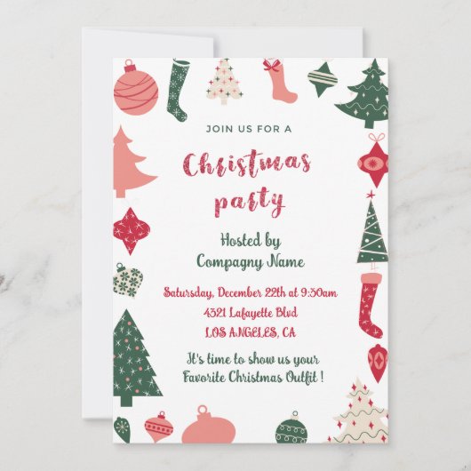 会社クリスマスパーティークリスマスパターン 招待状 (正面)