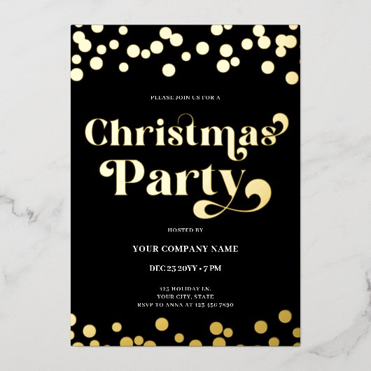会社クリスマスパーティーゴールドフォイル招待状 箔シーズンカード (正面)