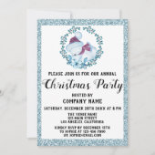 会社クリスマスパーティーリースライトブルーグリッター 招待状 (正面)