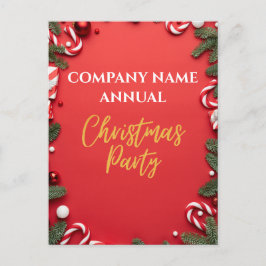 会社クリスマスパーティーレッドキャンディーケーン招待状 ポストカード