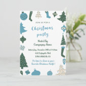 会社クリスマスパーティー招待状かわいいグリーンブルー 招待状 (スタンド正面)
