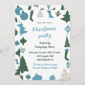 会社クリスマスパーティー招待状かわいいグリーンブルー 招待状 (正面/裏面)