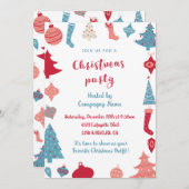 会社クリスマスパーティー招待状かわいいピンクとブルー 招待状 (正面/裏面)