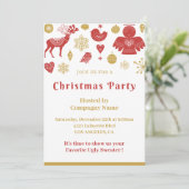 会社クリスマスパーティー招待状金ゴールドレッドノルディック 招待状 (スタンド正面)