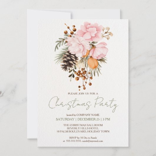 会社クリスマスパーティー素朴な植物学 招待状 (正面)