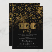 会社クリスマスホリデーパーティー金ゴールドブラック 招待状 (正面/裏面)