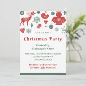 会社クリスマス美しい北欧パターングリーン 招待状 (スタンド正面)