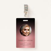 会社スタイリッシュ名ID写真QRブラックバラ金ゴールド バッジ (正面クリップ)