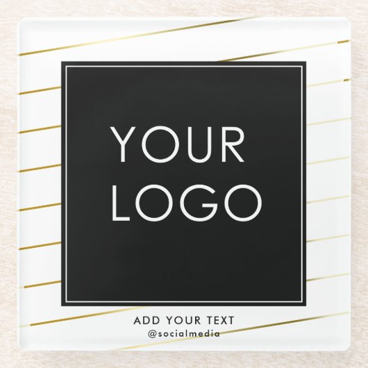 会社ストライプののビジ企業のネスロゴ白 ガラスコースター (正面)