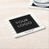 会社ストライプののビジ企業のネスロゴ白 スクエアペーパーコースター (アングル)