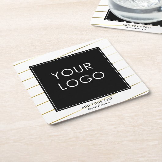 会社ストライプののビジ企業のネスロゴ白 スクエアペーパーコースター (アングル)