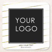 会社ストライプののビジ企業のネスロゴ白 スクエアペーパーコースター (正面)
