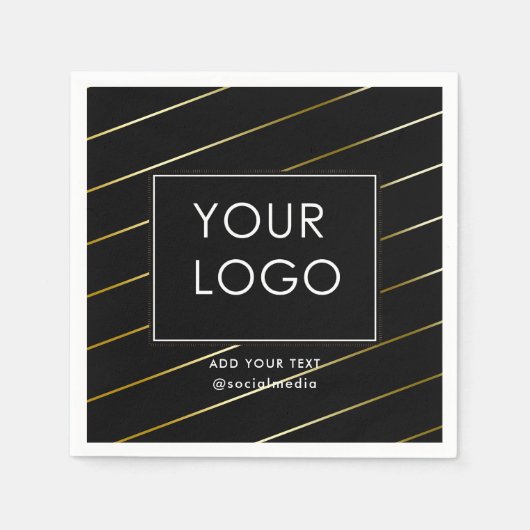 会社ストライプののビジ企業のネスロゴ黒 スタンダードカクテルナプキン (正面)