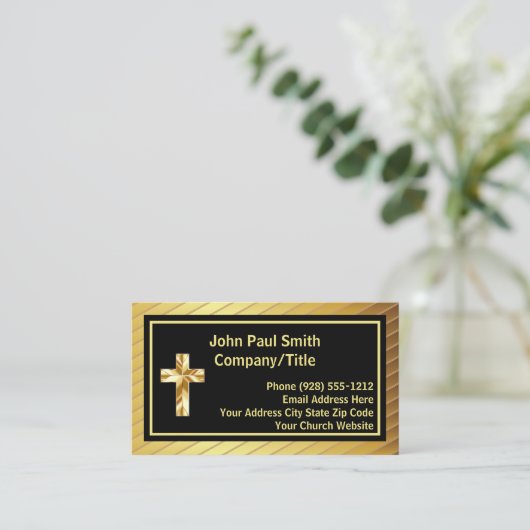 会社タイトルクラス金ゴールドクロスアンドブラック 名刺 (スタンド正面)