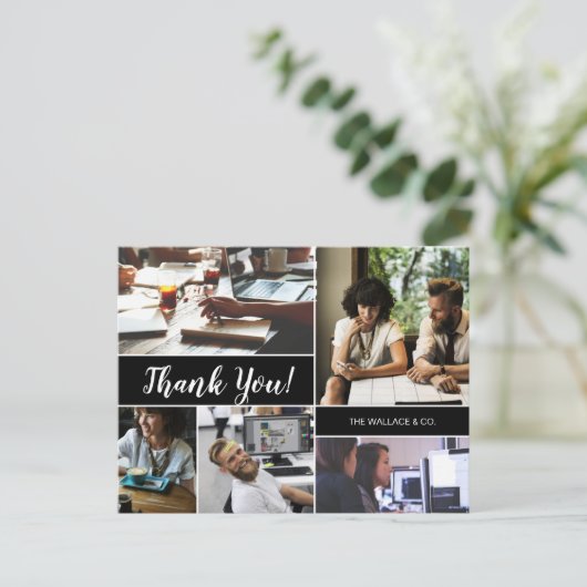 会社パーソナライズされたの写真コラージュありがとう ポストカード (スタンド正面)