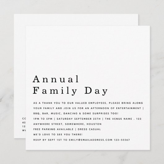 会社ファミリーデイビジネスロゴホワイト招待状 招待状 (正面/裏面)