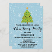 会社ホリデークリスマスパーティーツリーブルースノー 招待状 (正面/裏面)