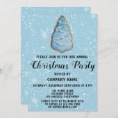 会社ホリデークリスマスパーティーブルーツリースノー 招待状 (正面/裏面)