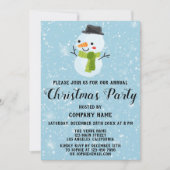 会社ホリデークリスマスパーティーホワイト雪だるまブルー 招待状 (正面)