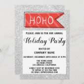 会社ホリデーパーティレッド&グレーシルバーグリッター 招待状 (正面/裏面)