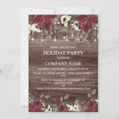 会社ホリデーパーティー素朴ウッドレッドポインセチア 招待状 (正面)