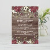 会社ホリデーパーティー素朴ウッドレッドポインセチア 招待状 (スタンド正面)