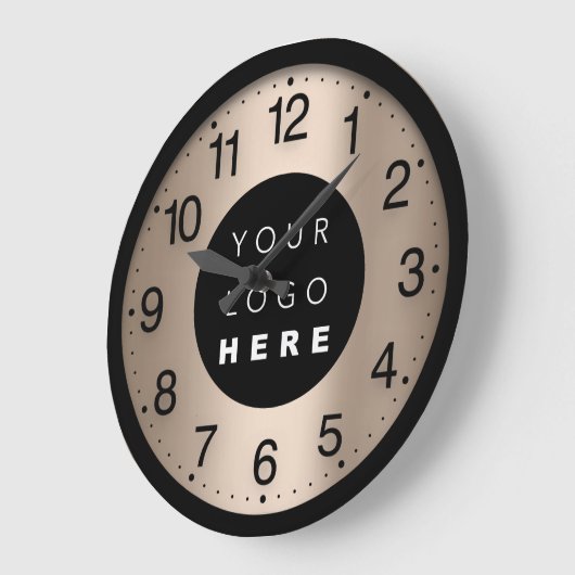 会社ミニマリズムアイボリーバラカスタムロゴ ラージ壁時計 (傾斜)