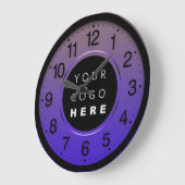 会社ミニマリズム紫バラカスタムロゴ ラージ壁時計 (傾斜)