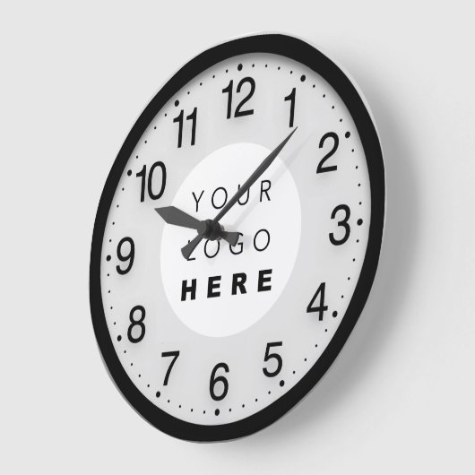 会社ミニマリズム黒グレーカスタムロゴ ラージ壁時計 (傾斜)