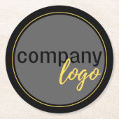 会社ミニマルのロゴのプロモーションブラック ラウンドペーパーコースター (正面)