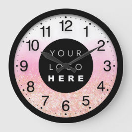 会社ミニマルピンクグラデーショングリッターロゴ ラージ壁時計