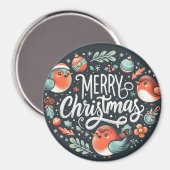 会社メリークリスマスロビンズメッセージカード マグネット (正面/裏面)