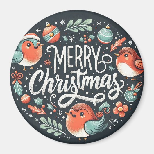 会社メリークリスマスロビンズメッセージカード マグネット (正面)