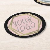 会社モダンの企業のブランディングロゴ ラウンドペーパーコースター (アングル)