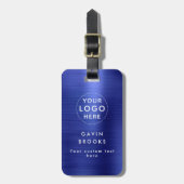 会社モダンロゴネイビーブルーブラシ仕上げメタリック ラゲッジタグ (正面縦)
