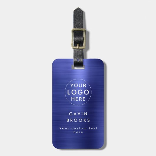 会社モダンロゴネイビーブルーブラシ仕上げメタリック ラゲッジタグ (正面縦)