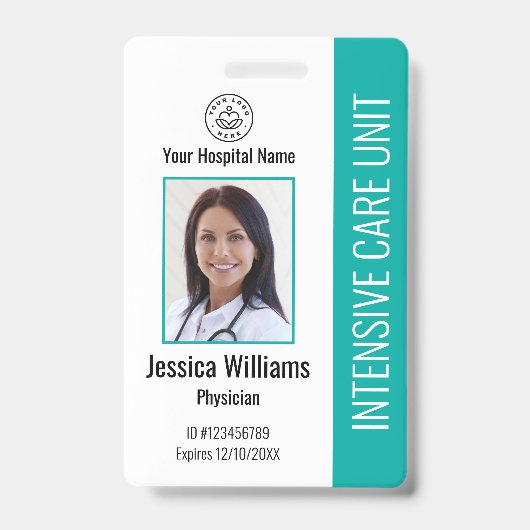 会社モダンロゴ写真ティール（緑がかった色）従業員ID バッジ (Front)