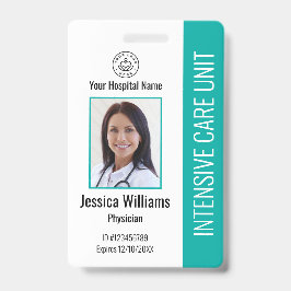 会社モダンロゴ写真ティール（緑がかった色）従業員ID バッジ