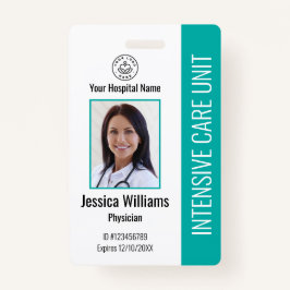 会社モダンロゴ写真ティール（緑がかった色）従業員ID バッジ